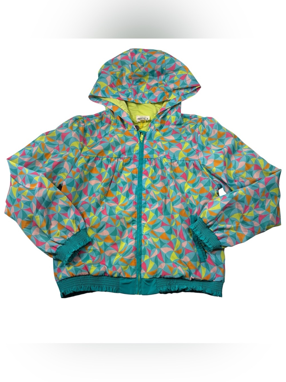 Finding Foxtale Geometric Colorful Pattern Full Zip Lined Rain Jacket Coat NWT